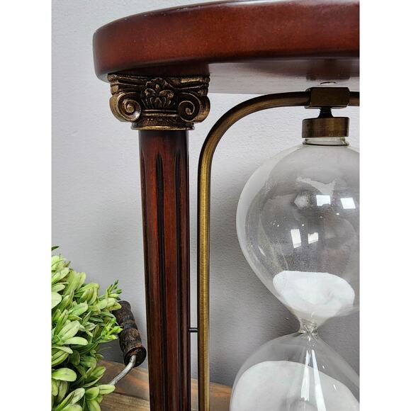 VINTAGE SAND CLOCK HOURGLASS by BOMBAY Co. Mahogany & Brass Flips Over 10.5" - Picture 3 of 10
